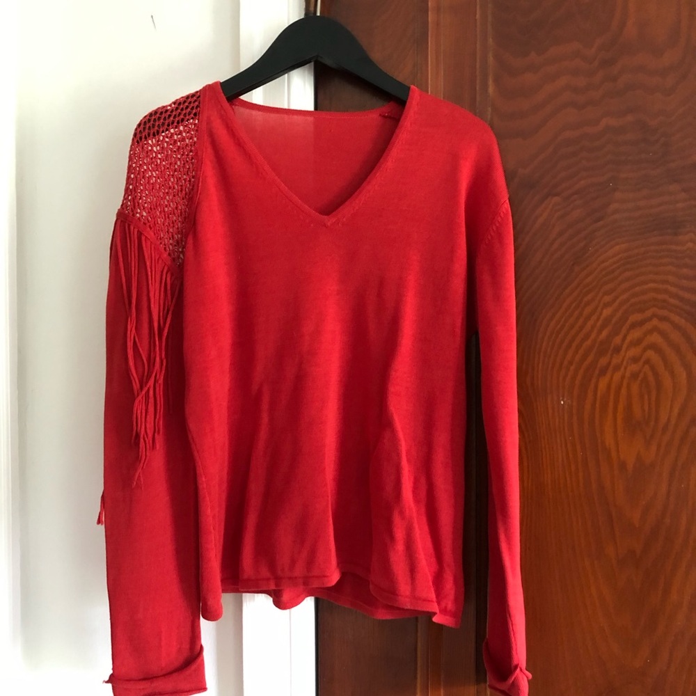 Cool Knit Sweater with Mesh Detail AND Fringe! Circa Y2K